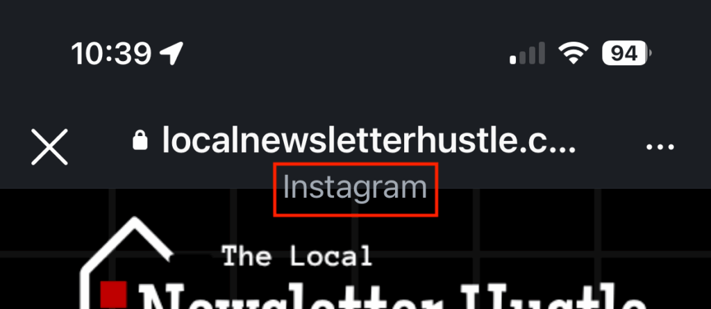 An example of the Instagram in-app browser.