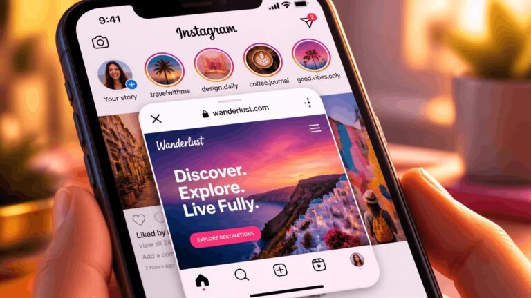 Depiction of the Instagram web browser and a new browser window opening.